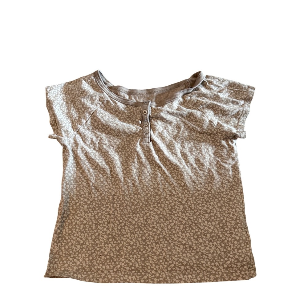 Gap Kids Girls Tan Floral Henley Short Sleeve Top Size L Large